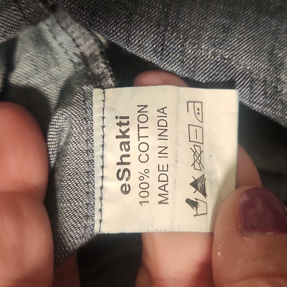 eShakti Retro Chambray Midi Shirtdress - Indigo Blue Denim Gold Buttons -Sz 14 - Picture 3 of 13